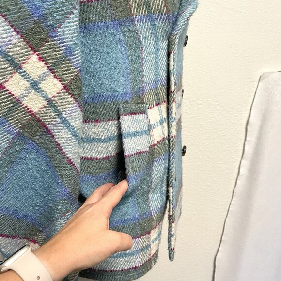 Sundance Wool Blend Plaid Double Breast Coat Twee Boho Blue size XS Petite - Picture 6 of 9